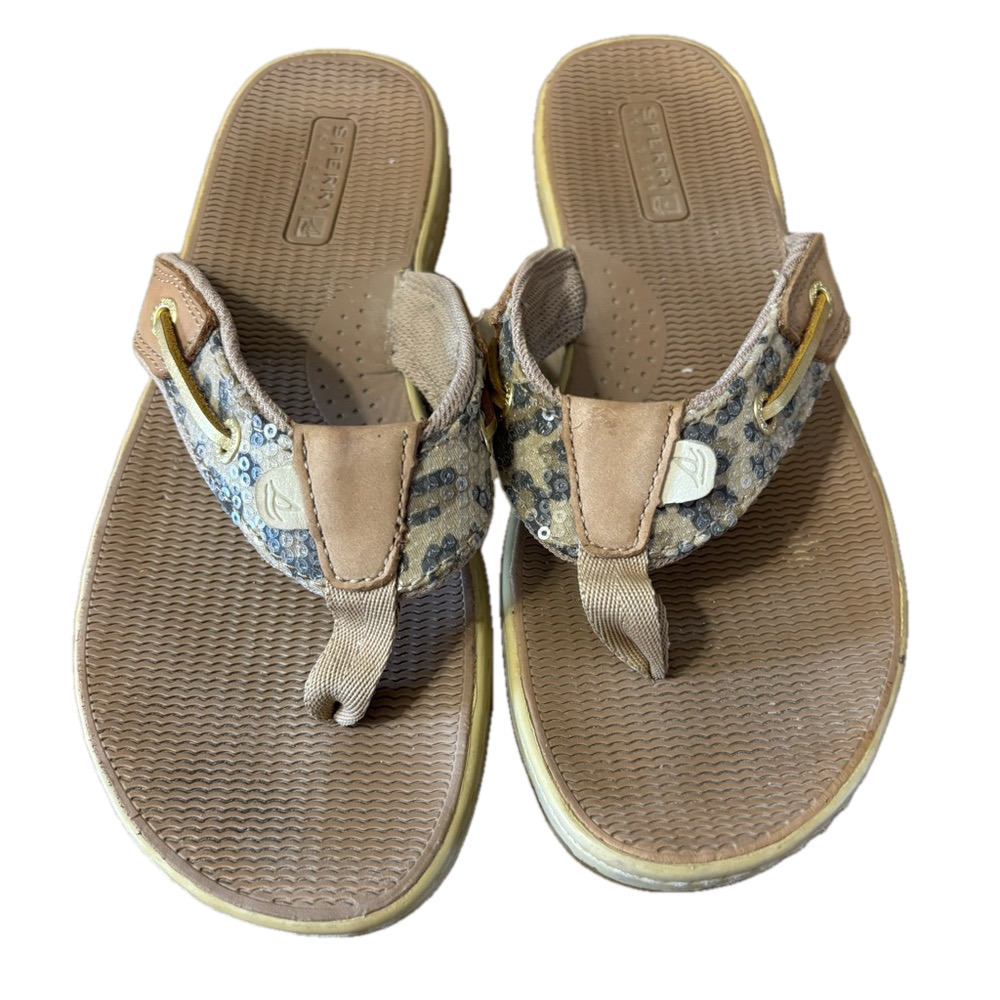 Sperry Brown Tan Sandals with Thong Design and Textured Footbed  Size 8